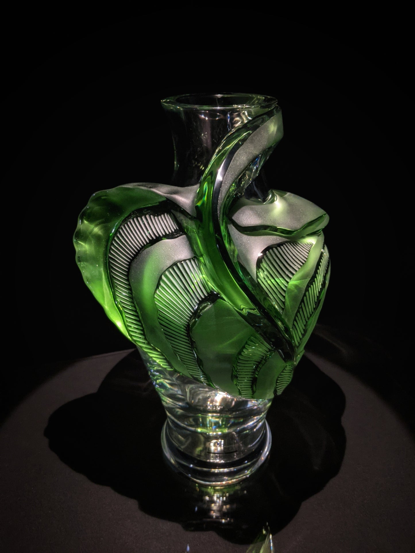 Lalique Clear and Green Frosted Glass Tanega Vase