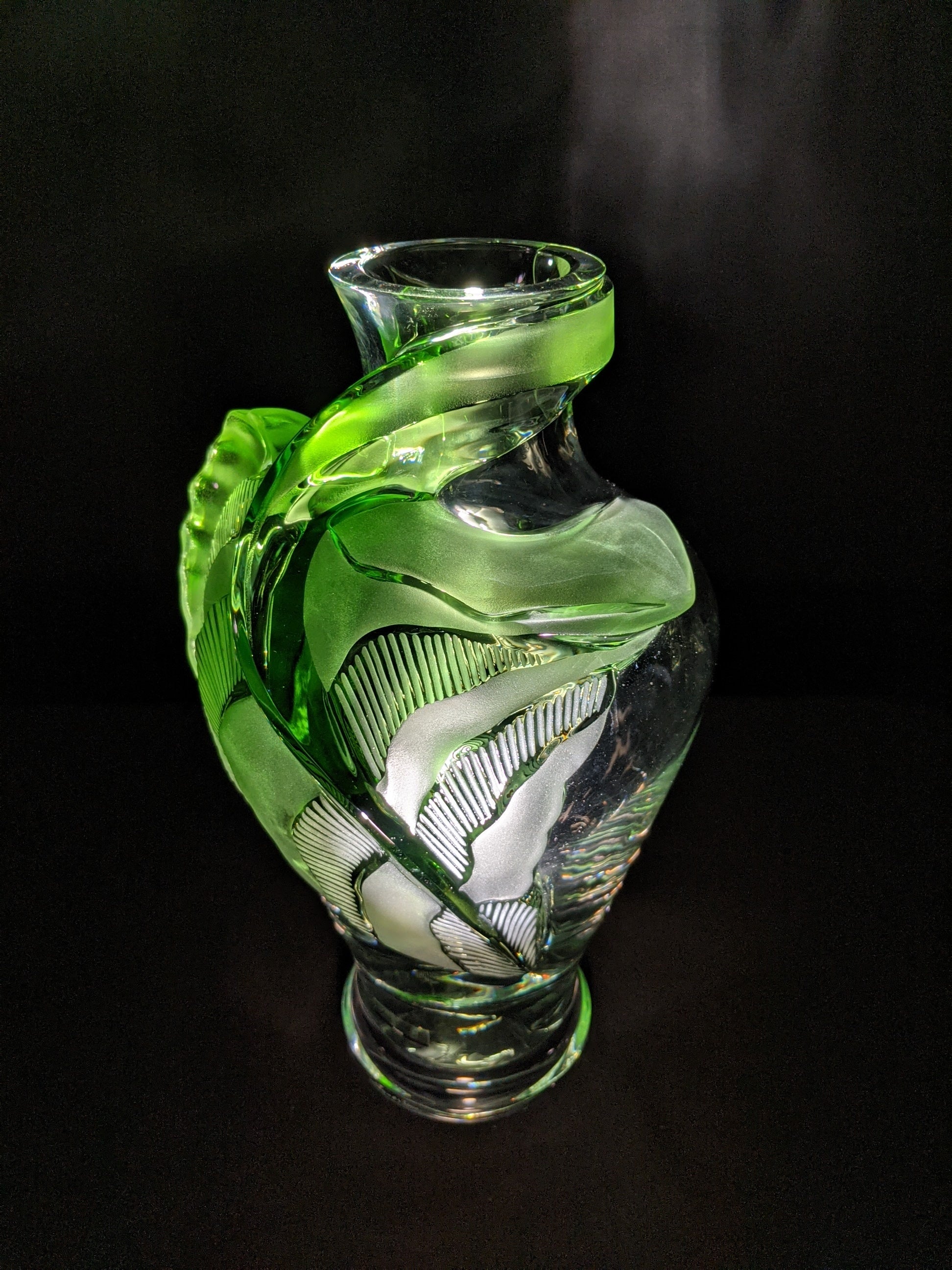 Lalique Tanega Crystal Vase — Limited Edition, Clear & Green Frosted