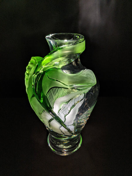 Lalique Clear and Green Frosted Glass Tanega Vase