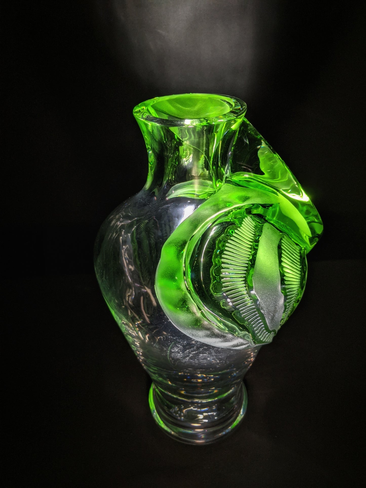 Lalique Clear and Green Frosted Glass Tanega Vase