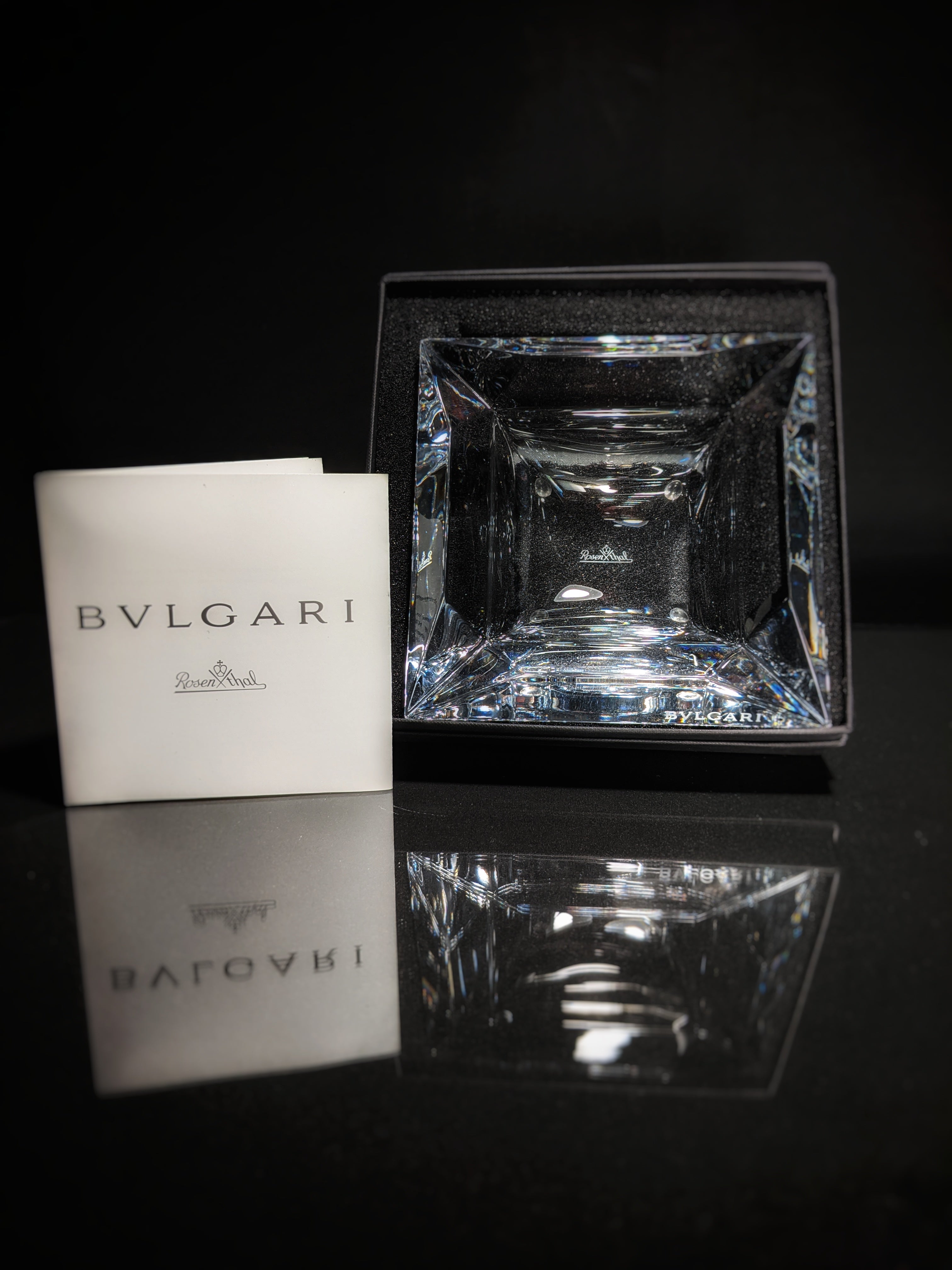 Bvlgari Crystal Ashtray by Rosenthal measures 5.5" x 5.5" square  NIB