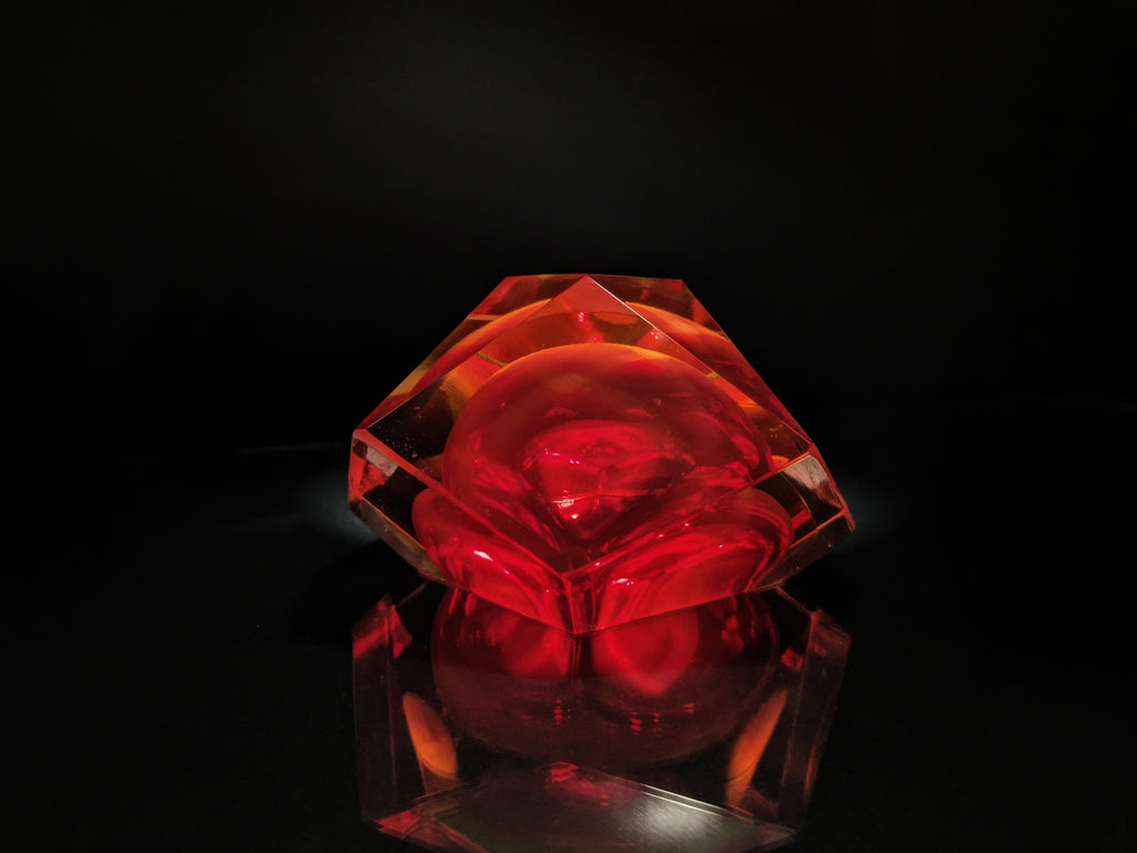 Sommerso Murano | Flavio Poli Yellow & Red Faceted Glass Ashtray | Italy 1950s