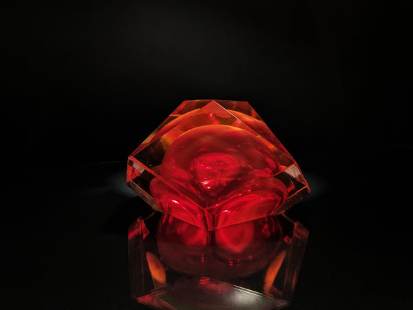Sommerso Murano | Flavio Poli Yellow & Red Faceted Glass Ashtray | Italy 1950s