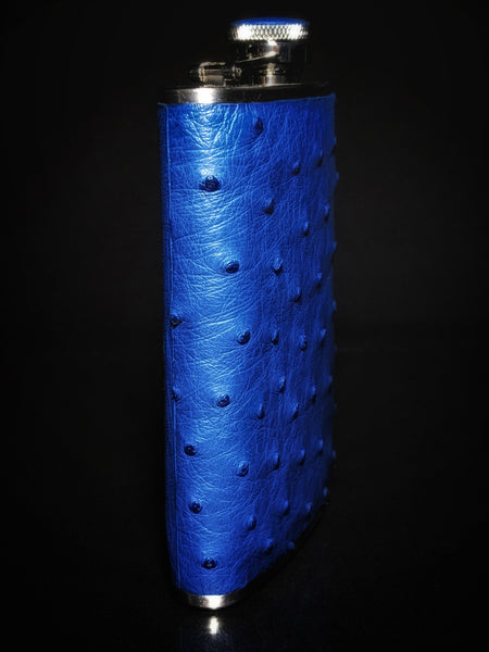 Brizard and Co  Blue Ostrich Skin 8 oz. Flask