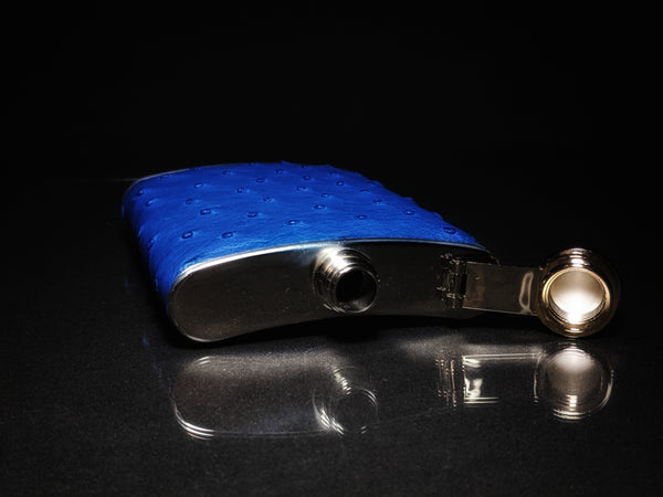 Brizard and Co  Blue Ostrich Skin 8 oz. Flask