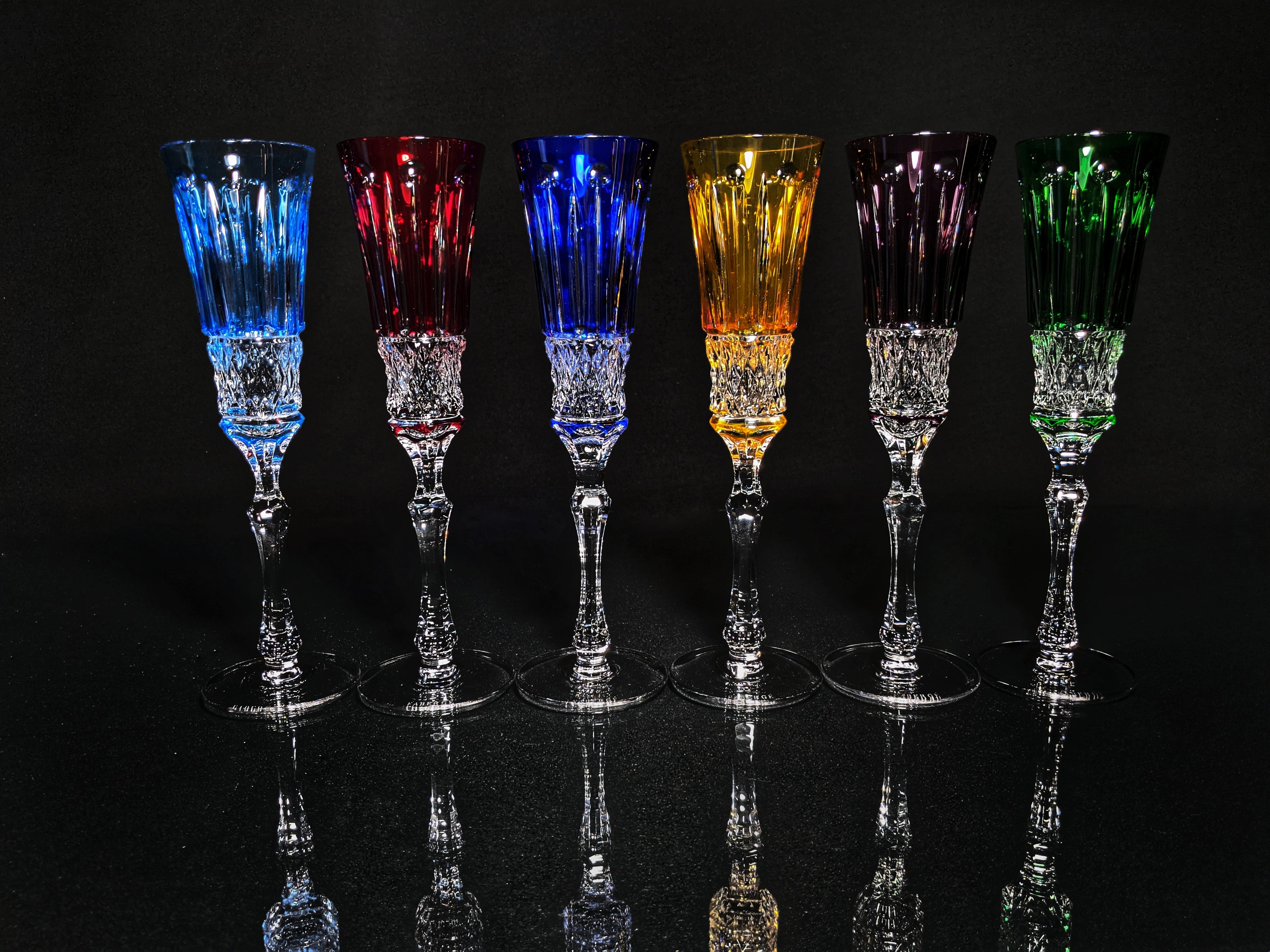 Faberge crystal colored flutes