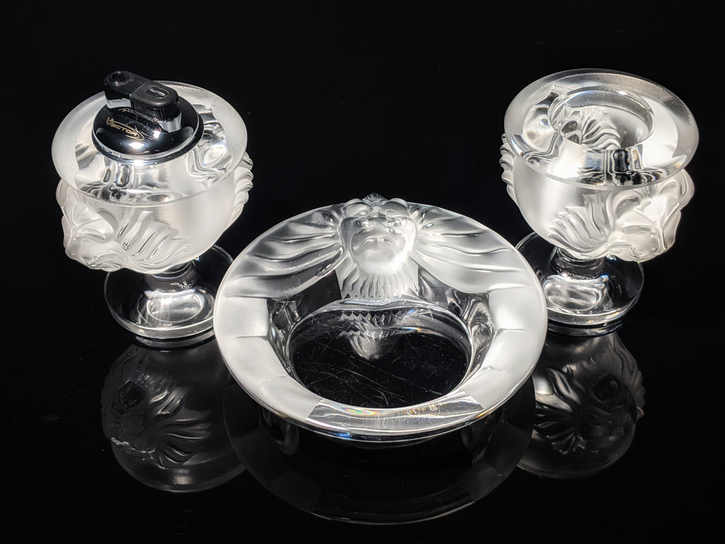 Lalique Crystal Tête de Lions Trio Set