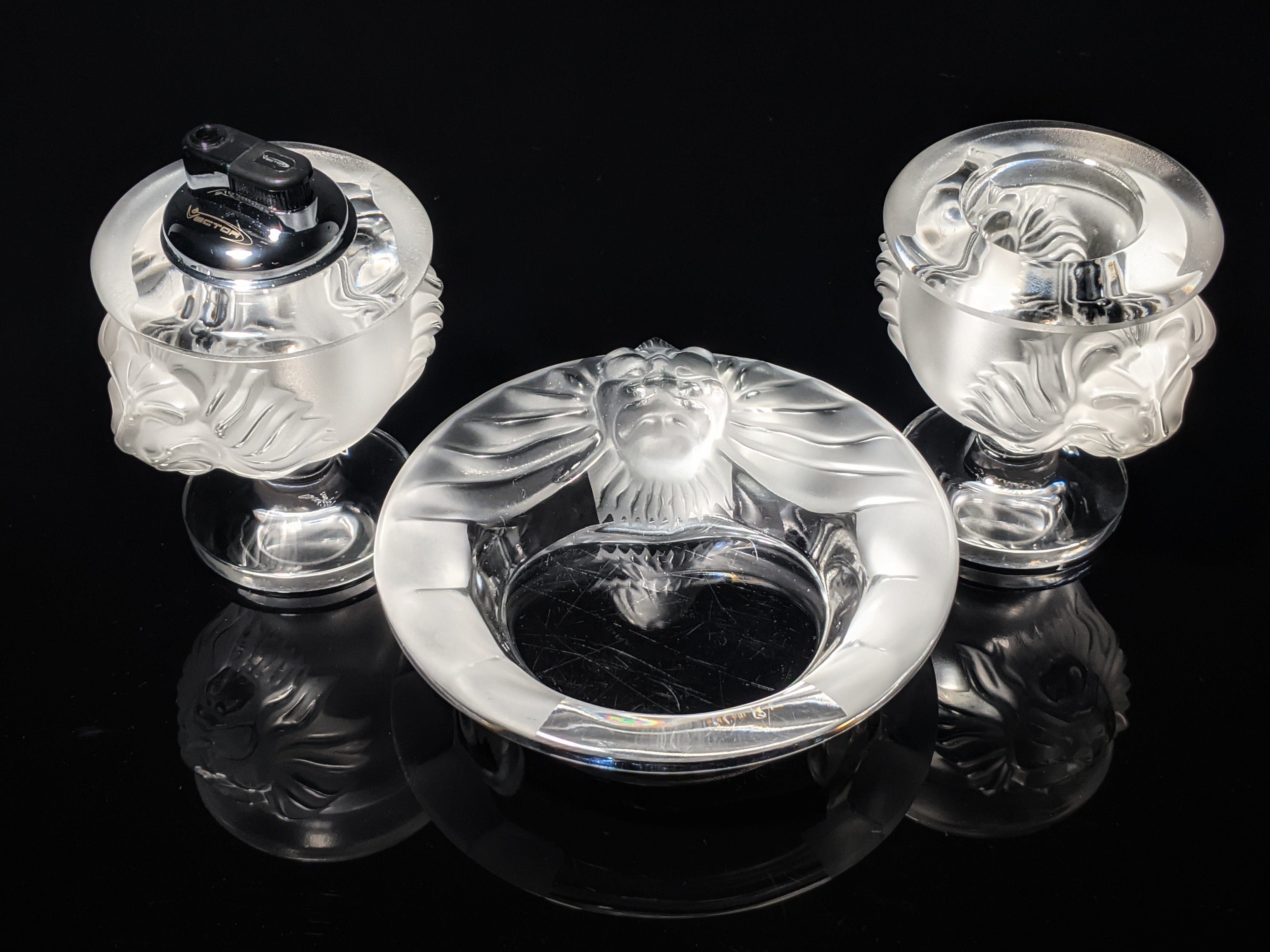 Lalique Crystal "Tete De Lions Trio set