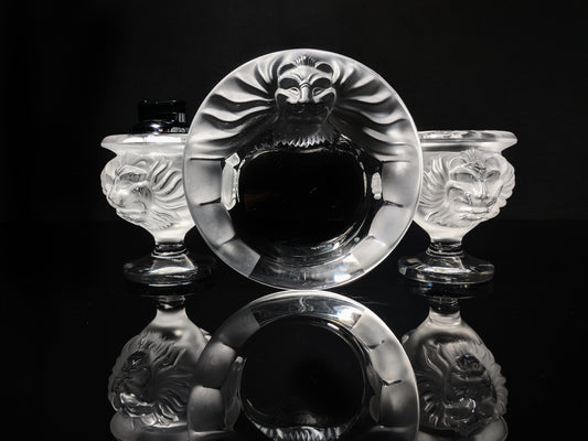 Lalique Crystal "Tete De Lions Trio set