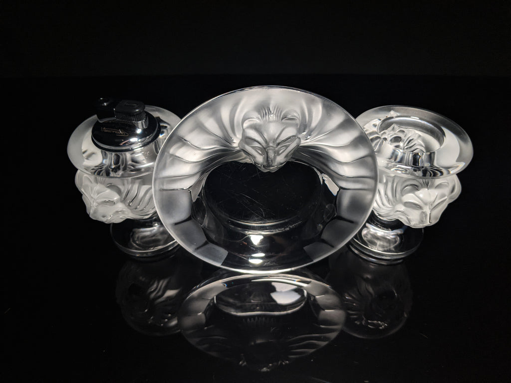 Lalique Crystal Tête de Lions Trio Set