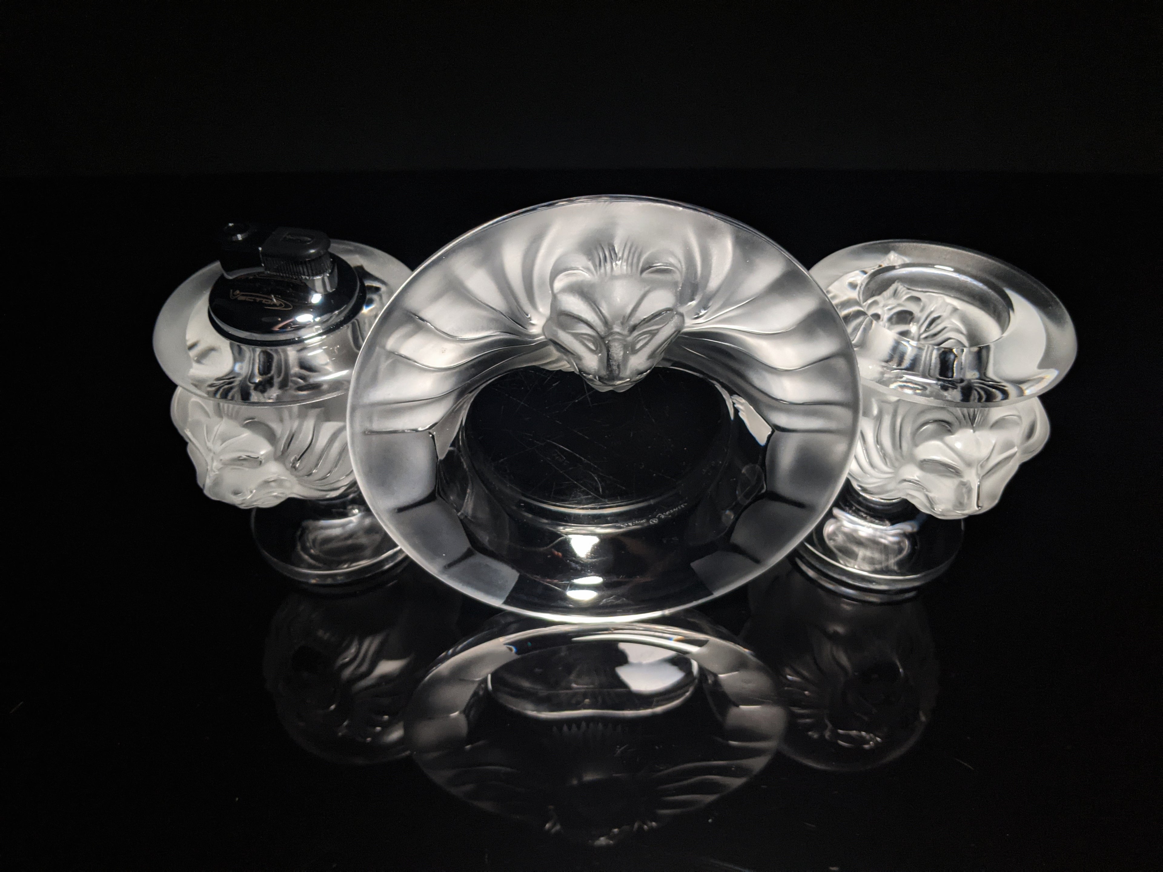 Lalique Crystal Tête de Lions Trio Set