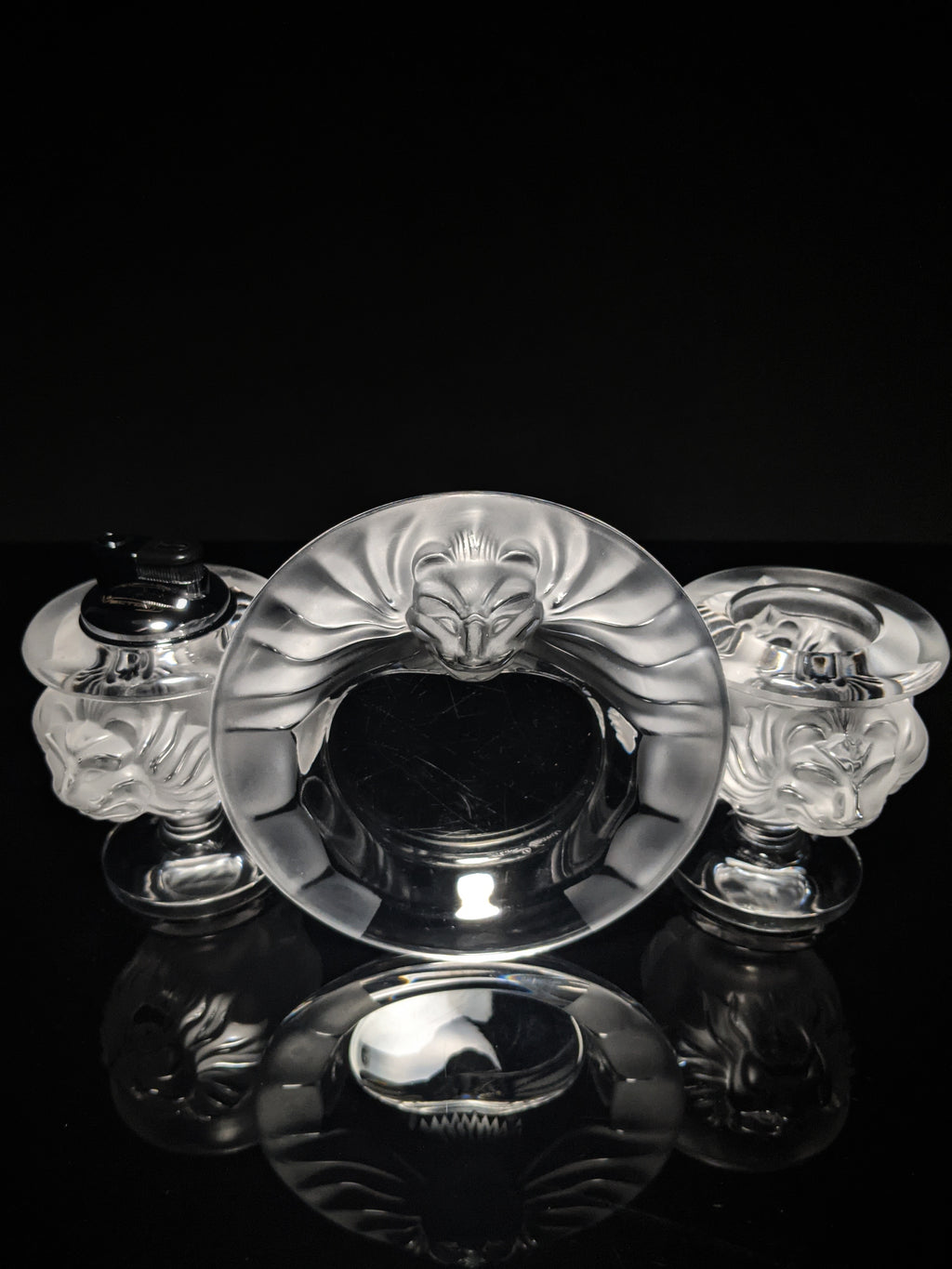 Lalique Crystal Tête de Lions Trio Set