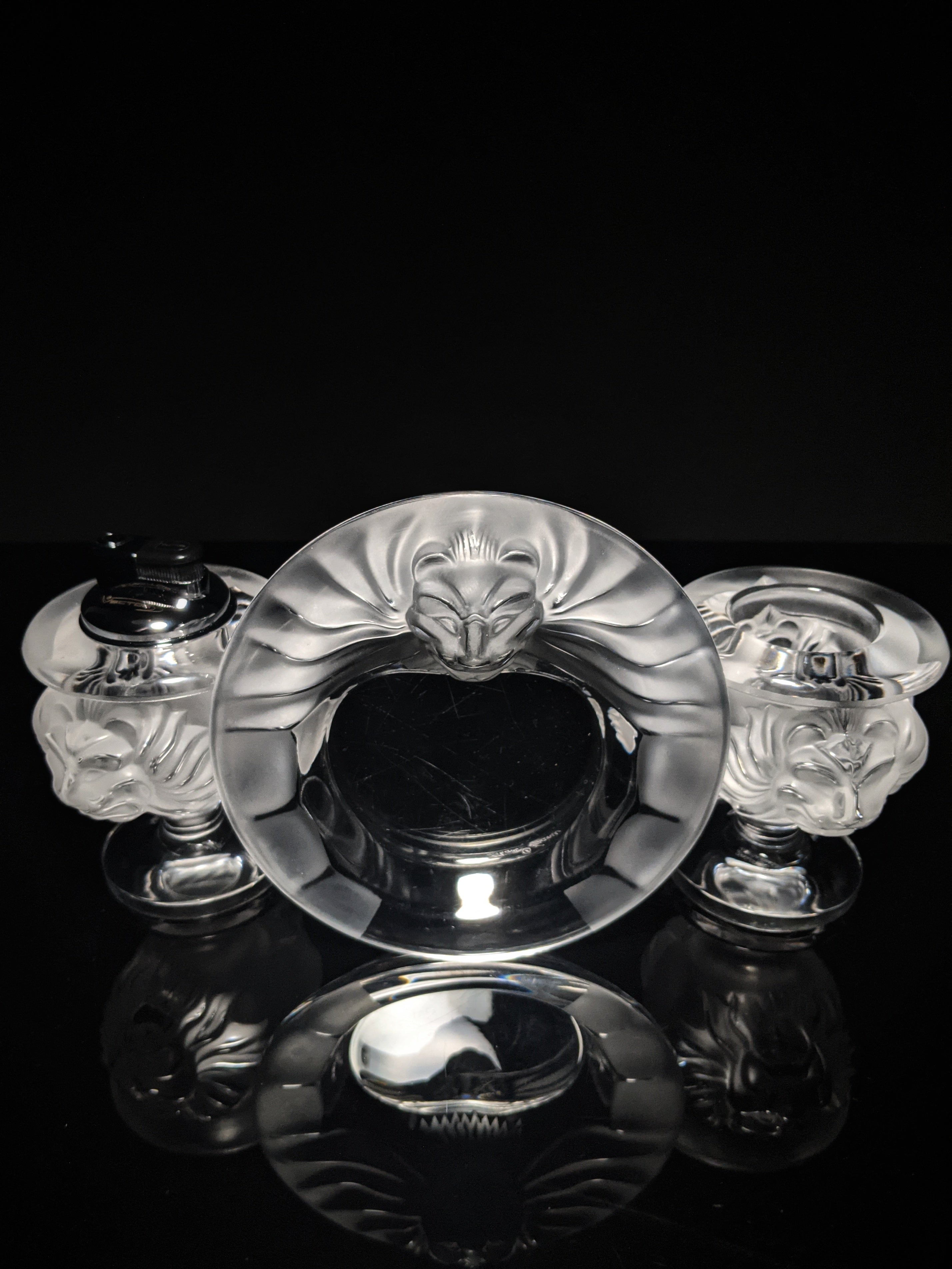 Lalique Crystal "Tete De Lions Trio set