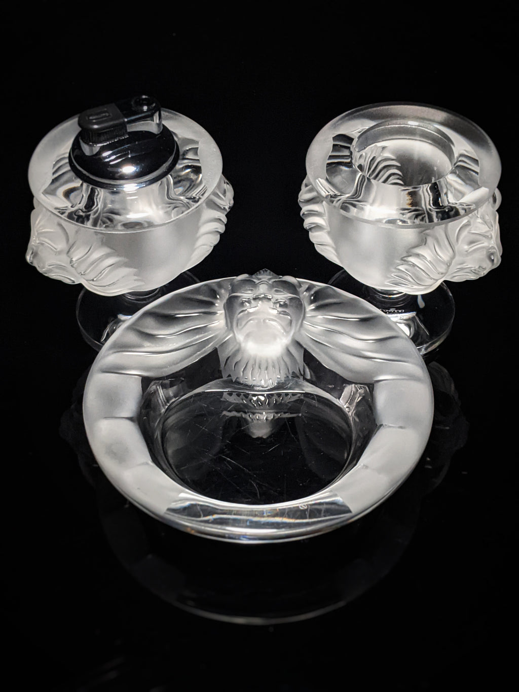 Lalique Crystal Tête de Lions Trio Set
