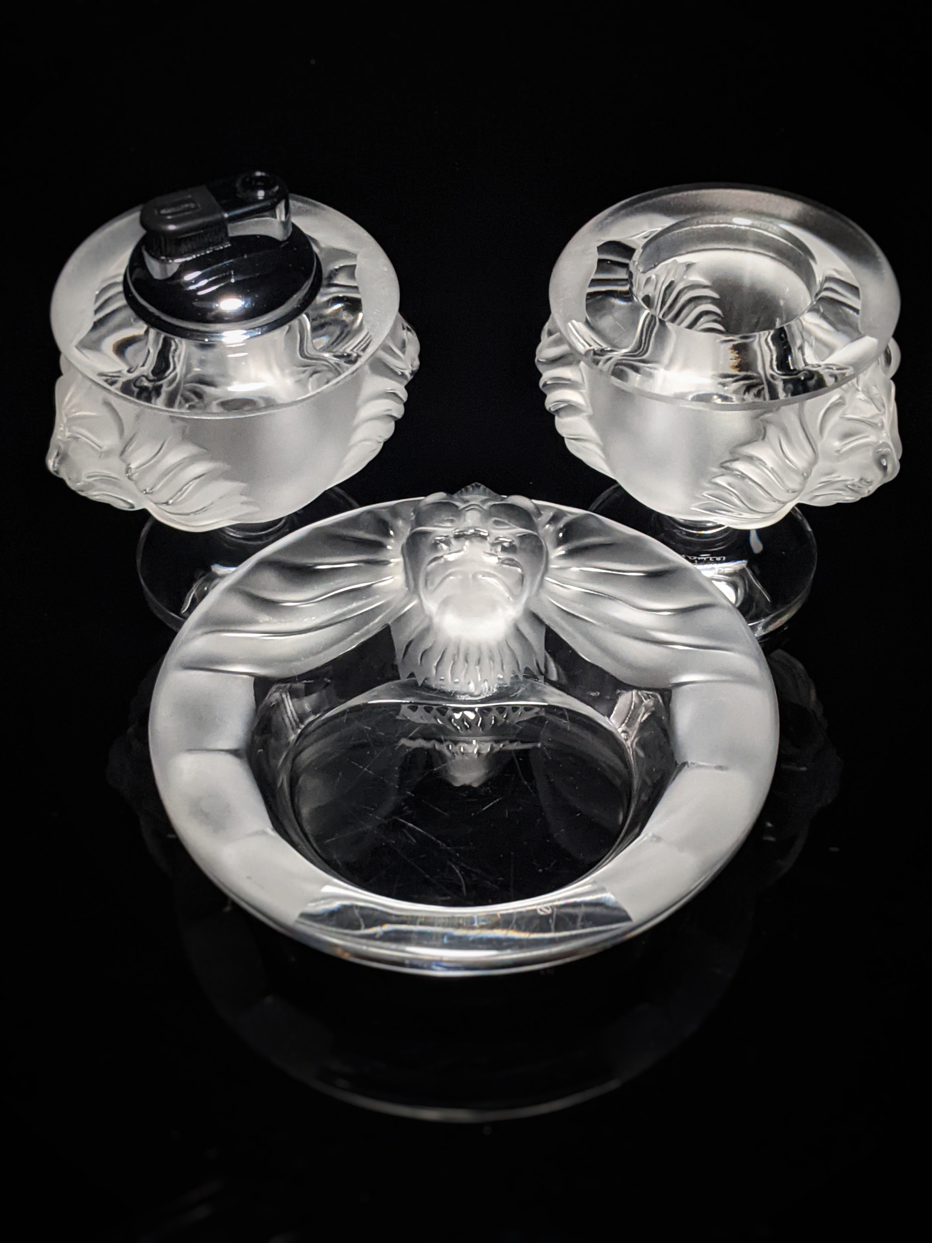 Lalique Crystal Tête de Lions Trio Set