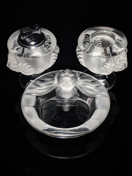 Lalique Crystal "Tete De Lions Trio set