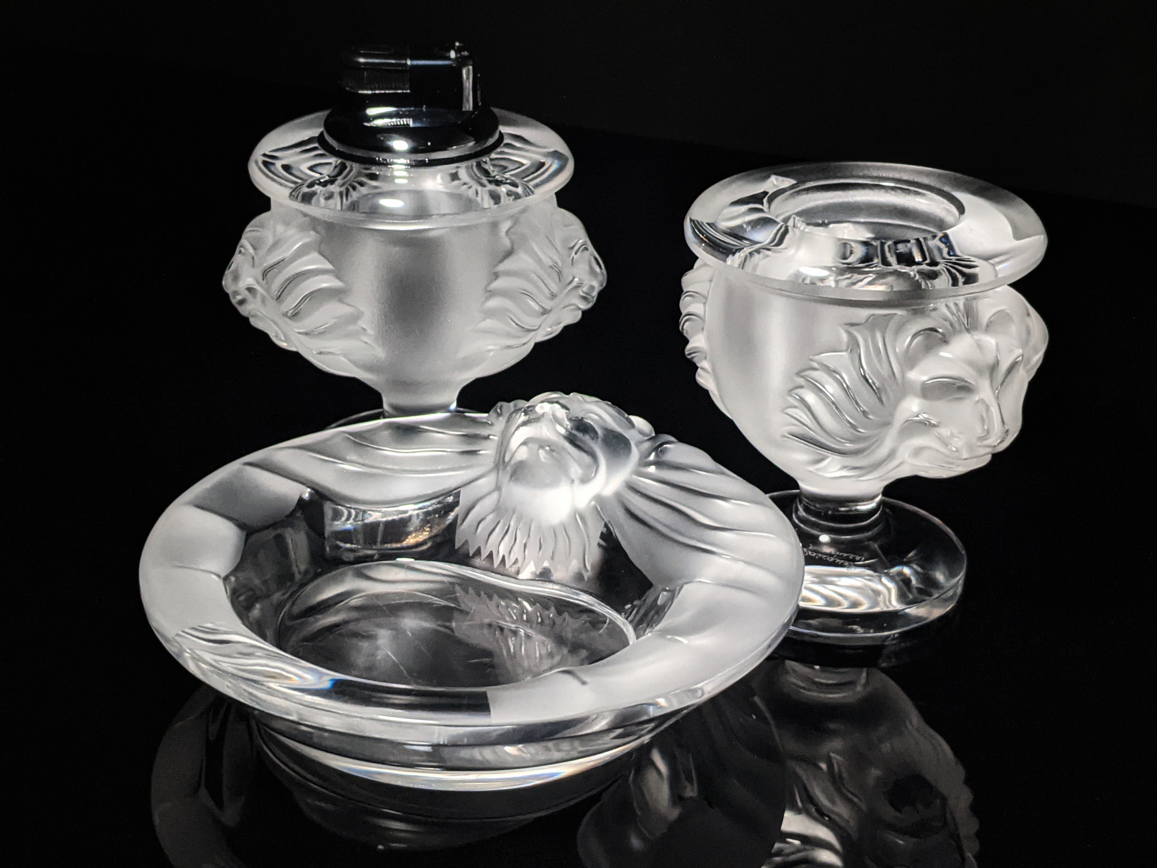 Lalique Crystal Tête de Lions Trio Set