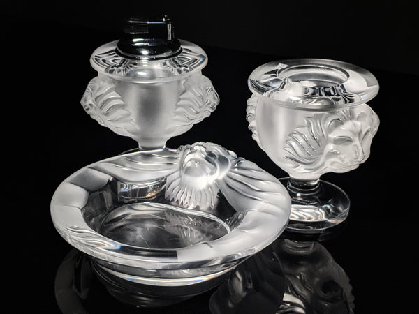 Lalique Crystal "Tete De Lions Trio set