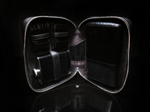Brizard and Co Havana Traveler-Croco Pattern Black Leather NIB