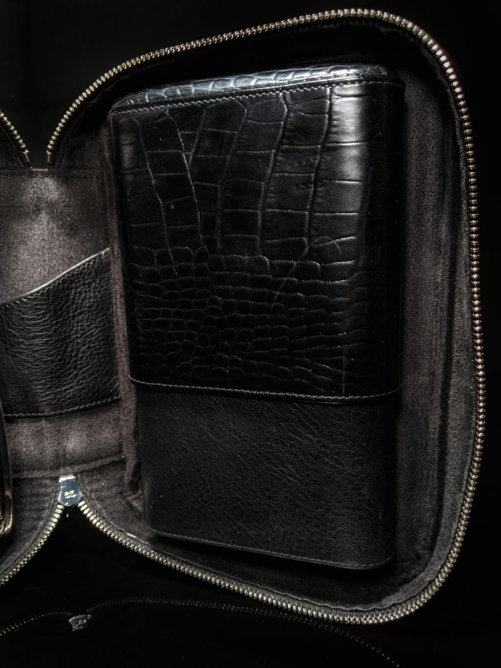 Brizard and Co. Havana Traveler — Croco Pattern Black Leather with Flask, New in Box