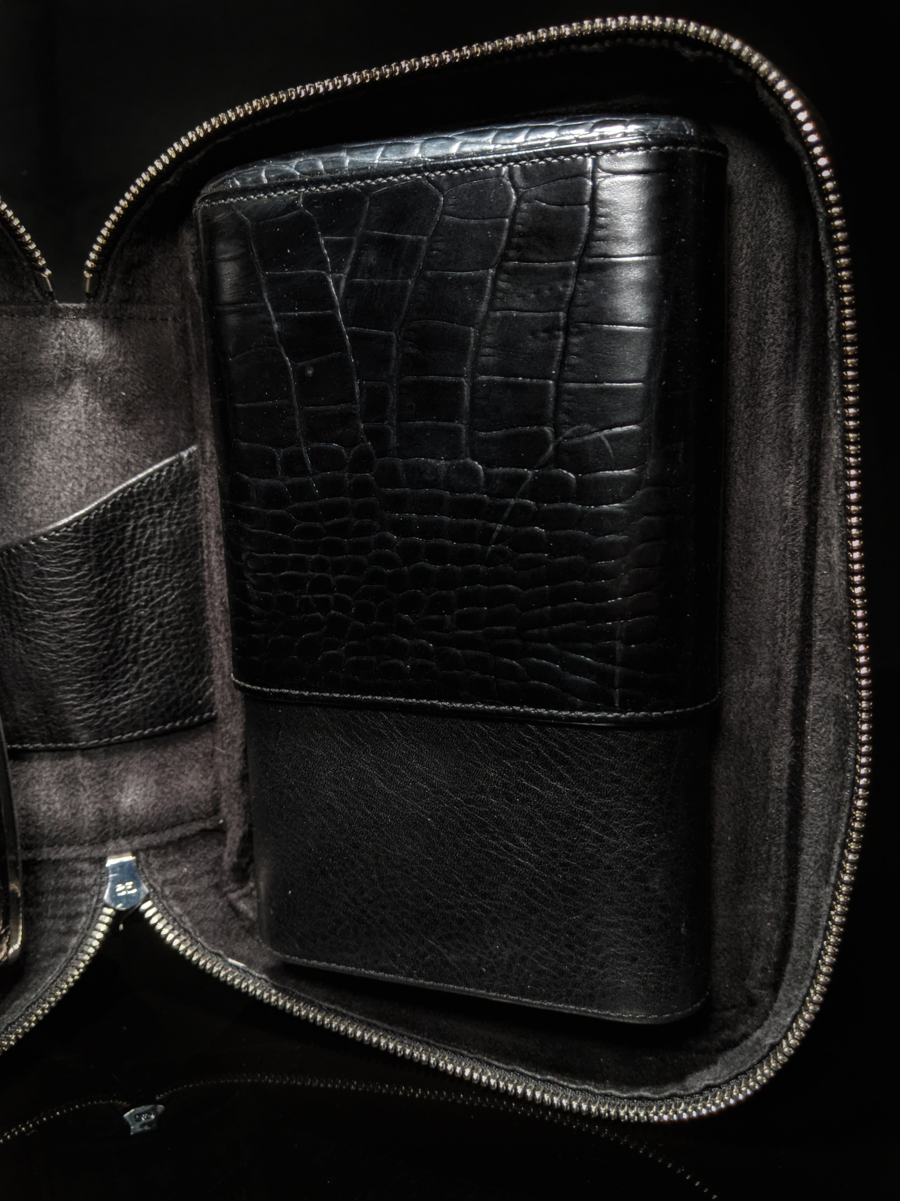 Brizard and Co Havana Traveler-Croco Pattern Black Leather NIB