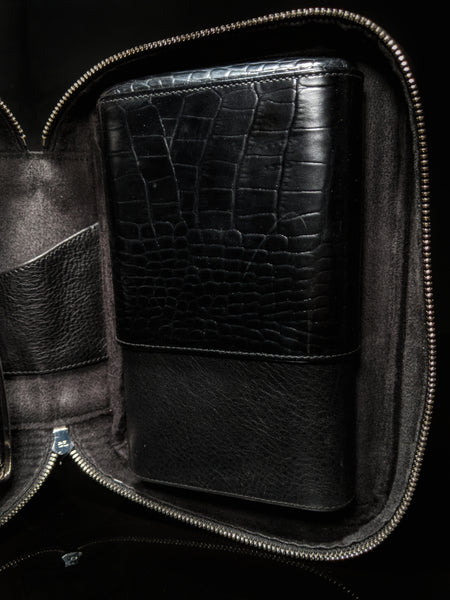 Brizard and Co Havana Traveler-Croco Pattern Black Leather NIB