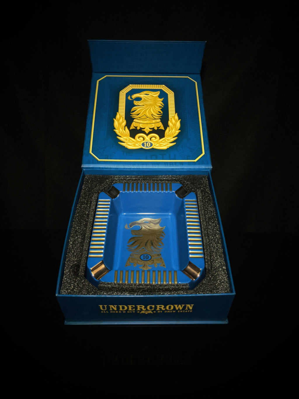 Drew Estates Undercrown Blue  Ceramic Ashtray 10" L x 8.5" W x 2.75" H NIB