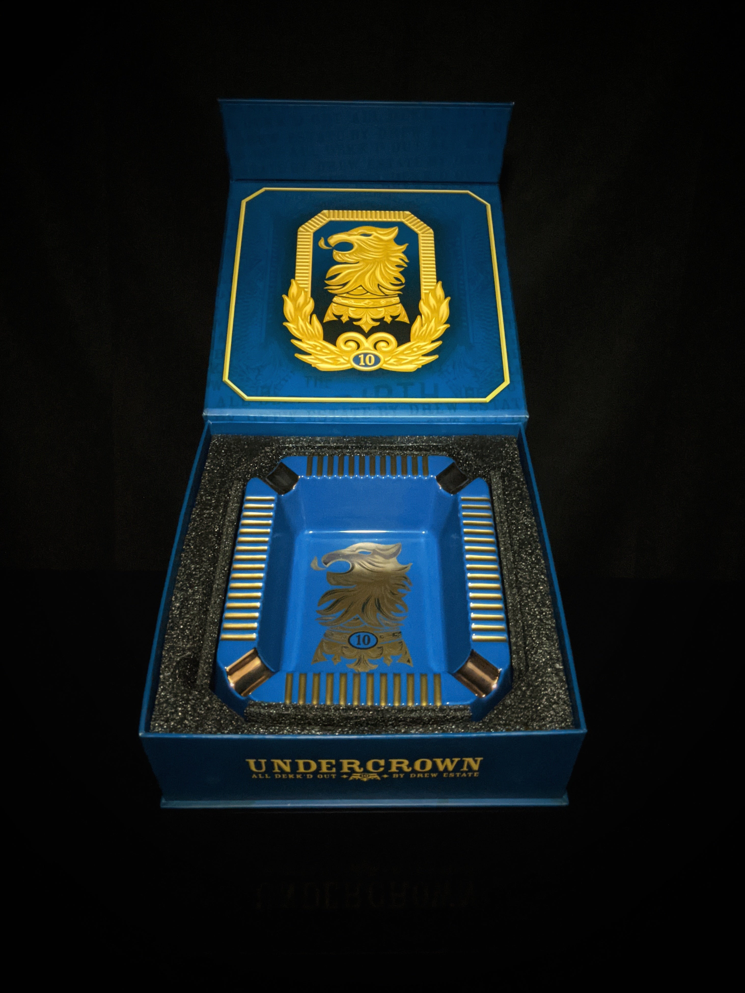 Drew Estates Undercrown Blue  Ceramic Ashtray 10" L x 8.5" W x 2.75" H NIB