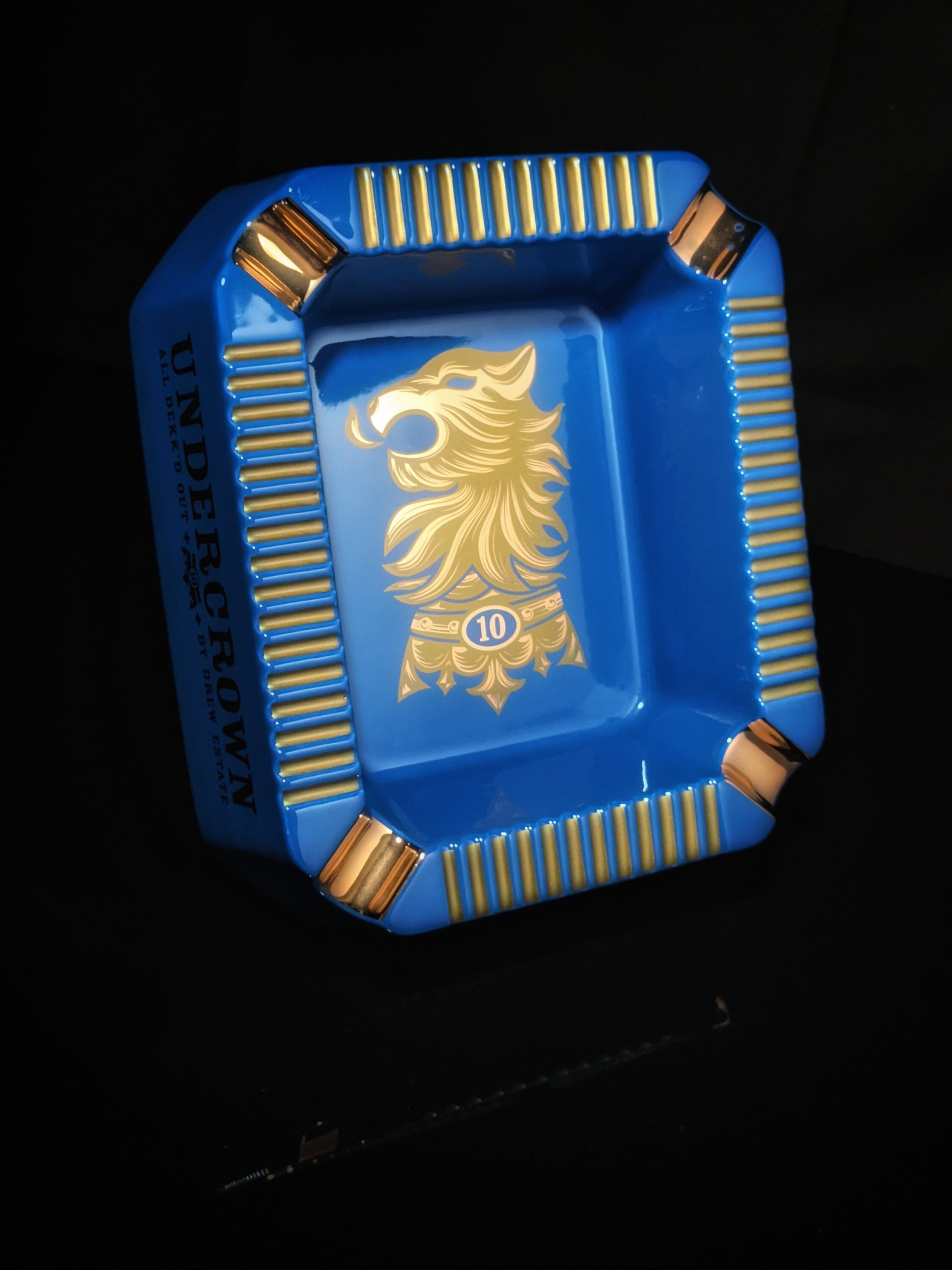 Drew Estates Undercrown Blue  Ceramic Ashtray 10" L x 8.5" W x 2.75" H NIB