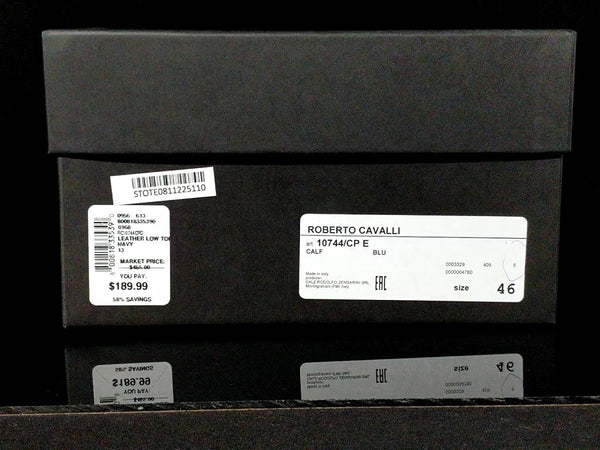 Roberto Cavalli Logo Navy Leather Sneakers
