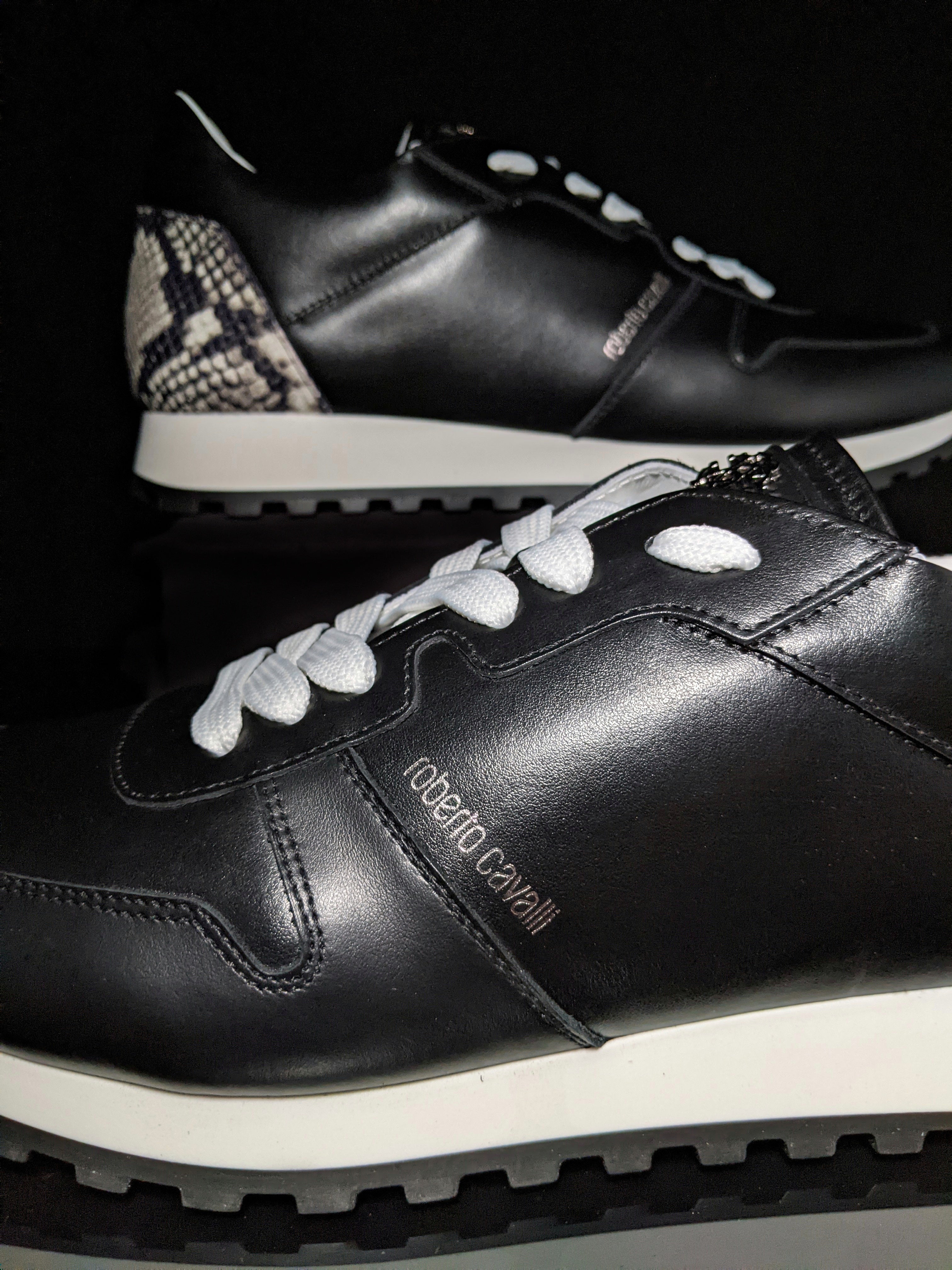 Roberto Cavalli  Snakeskin Embossed Leather Sneakers