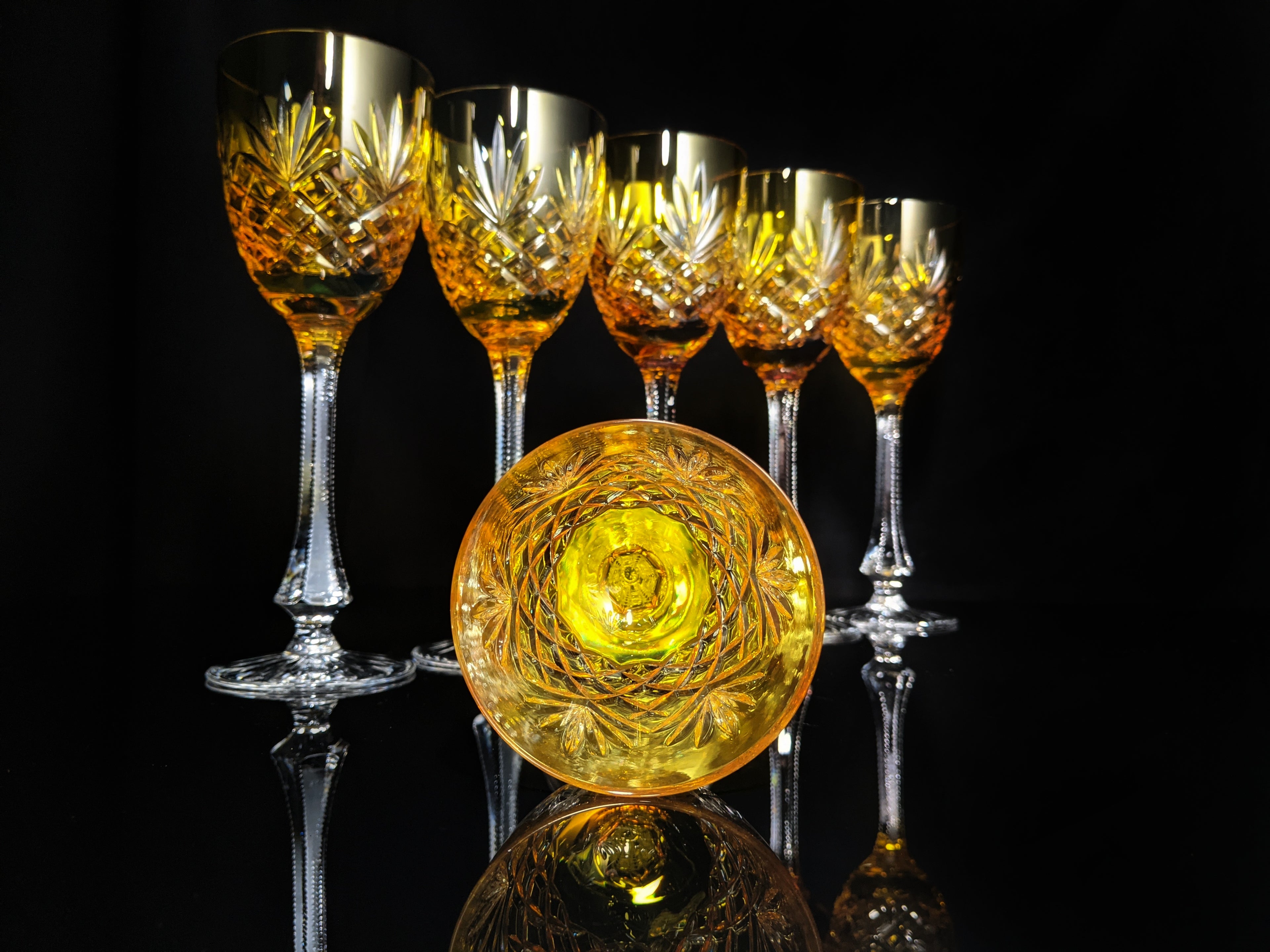 Fabergé Odessa Gold Yellow Hock Crystal Glasses — Set of 6