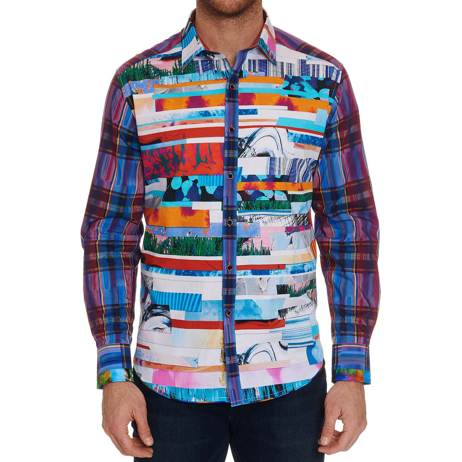 Robert Graham Breaking Lands Multicolor Collage Embroidered Shirt — Medium