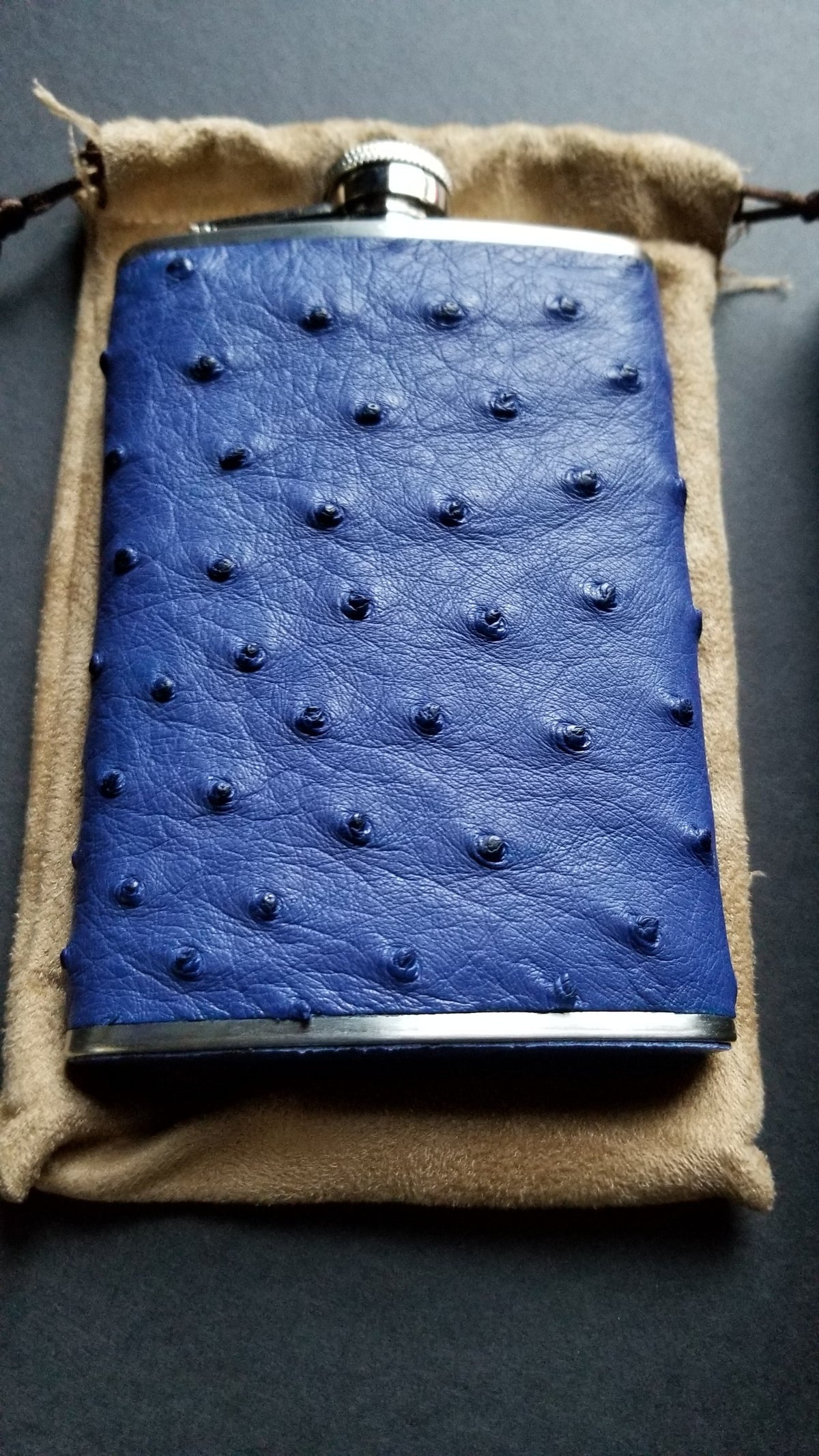 Brizard and Co  Blue Ostrich Skin 8 oz. Flask