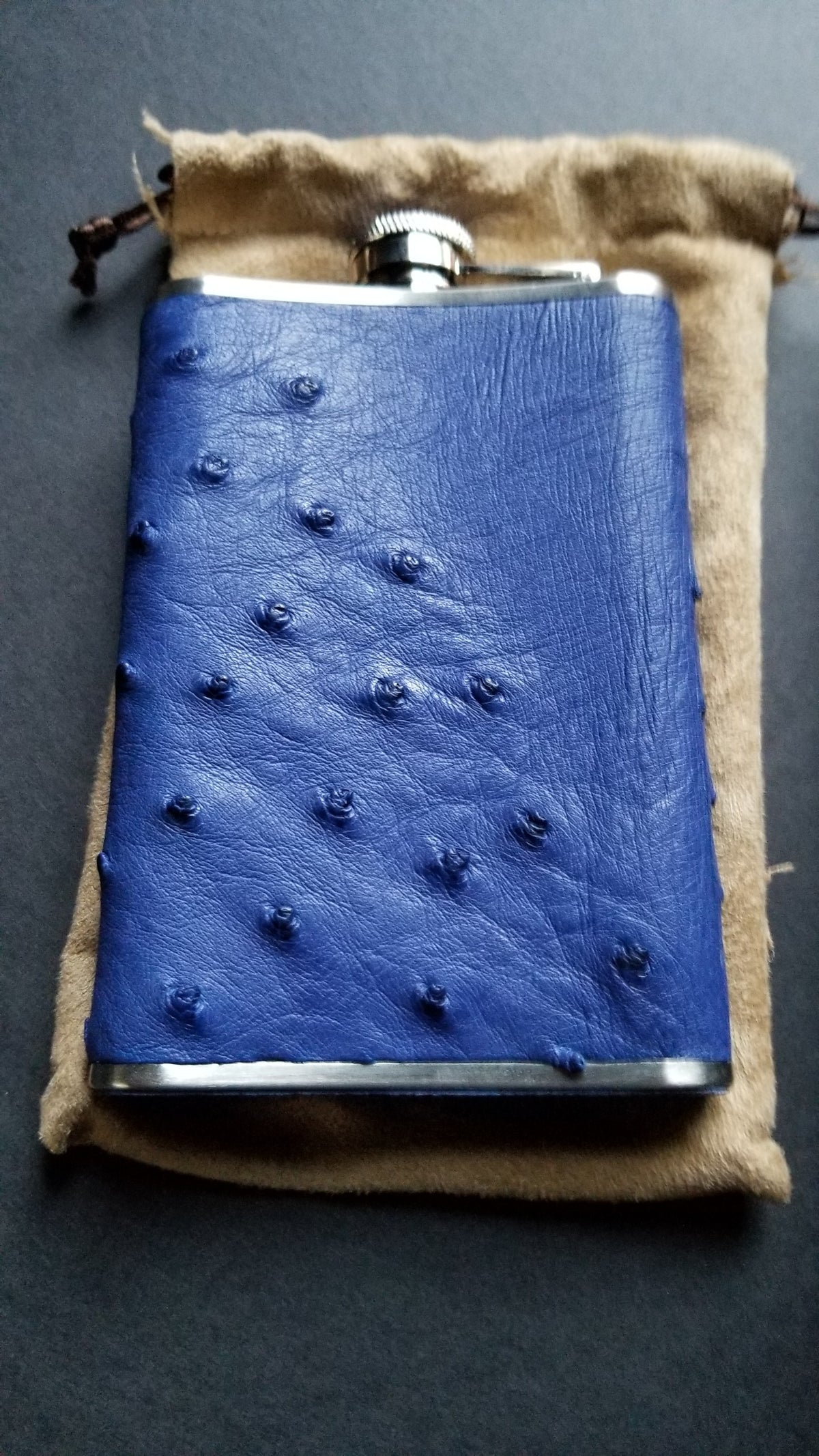 Brizard and Co  Blue Ostrich Skin 8 oz. Flask