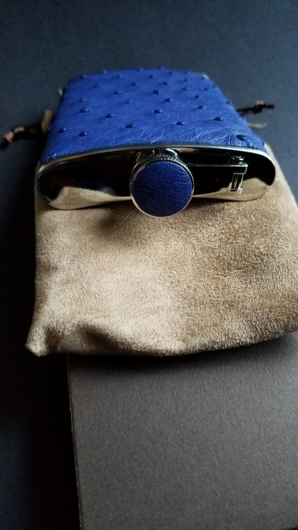 Brizard and Co  Blue Ostrich Skin 8 oz. Flask