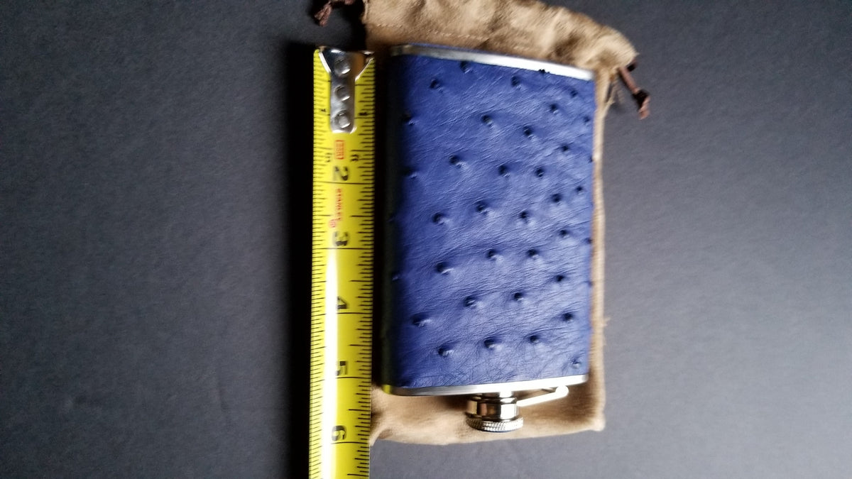 Brizard and Co  Blue Ostrich Skin 8 oz. Flask