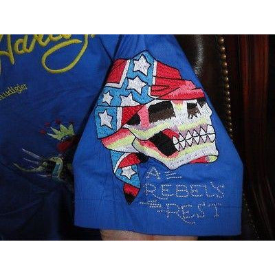 Ed Hardy by Christian Anligier Handmade Embroidered Large Shirt in Blue