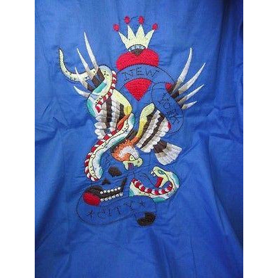 Ed Hardy by Christian Anligier Handmade Embroidered Large Shirt in Blue