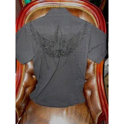 Roar mens casual black embroidered shirt  Medium size