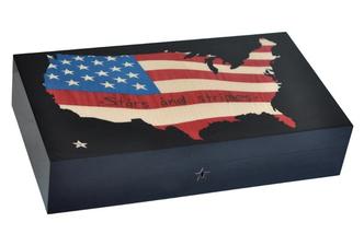 Elie Bleu Stars & Stripes "  Humidor 110 Count NIB Made in France