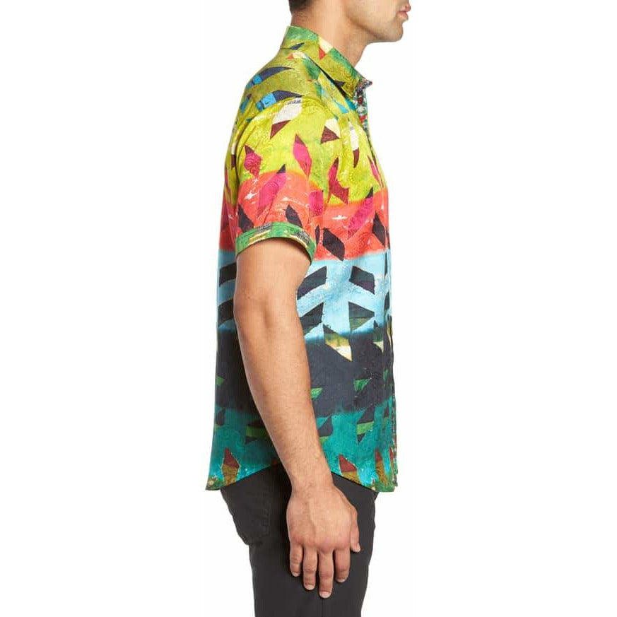Robert Graham Sharpe Rainbow Ombre Geometric Print Shirt — Medium