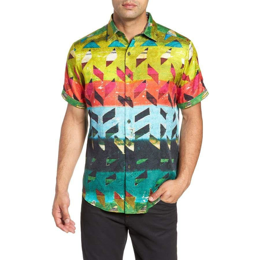 Robert Graham Sharpe Rainbow Ombre Geometric Print Shirt — Medium
