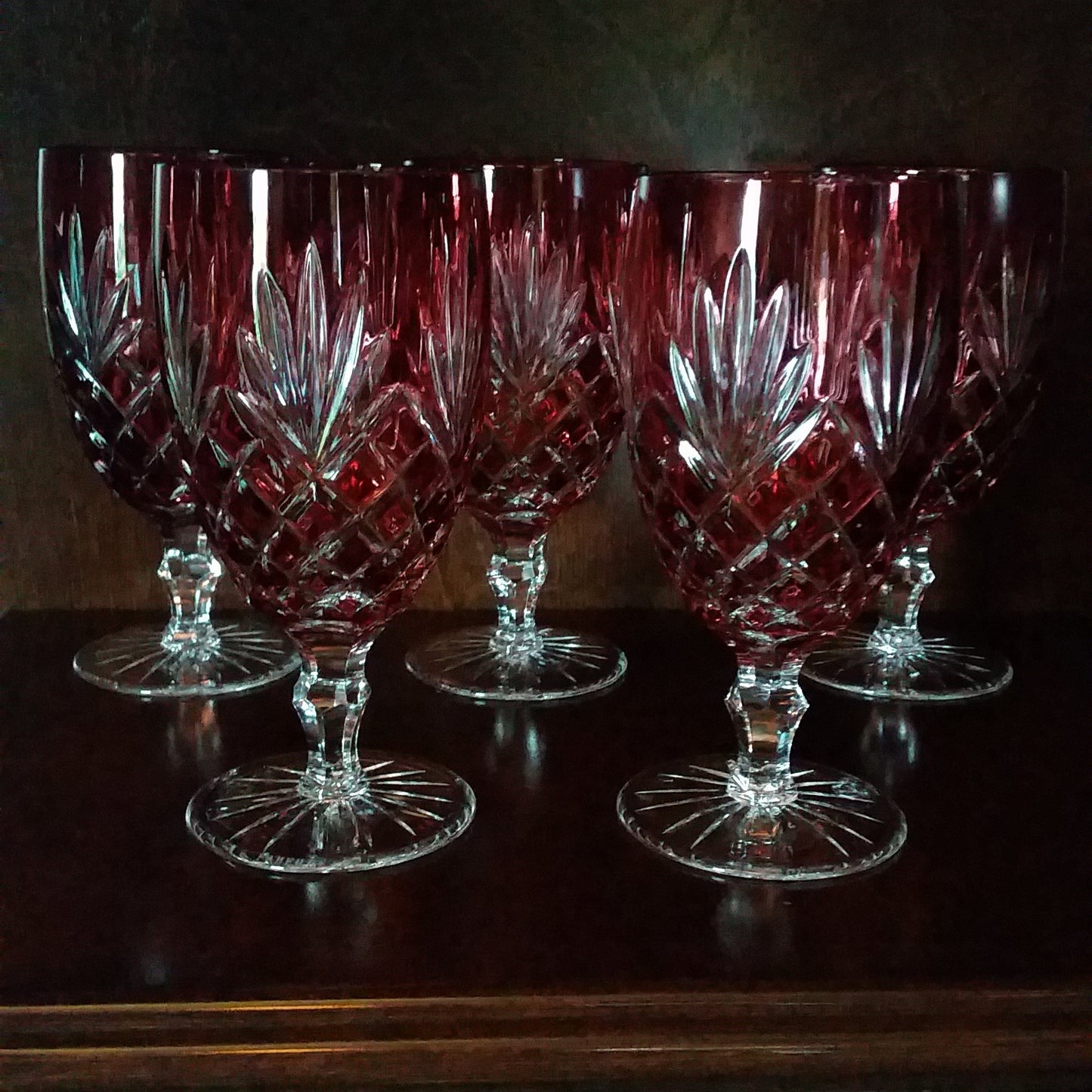 Faberge Odessa Cranberry Crystal Water Or Ice Tea Glasses Set Of 5