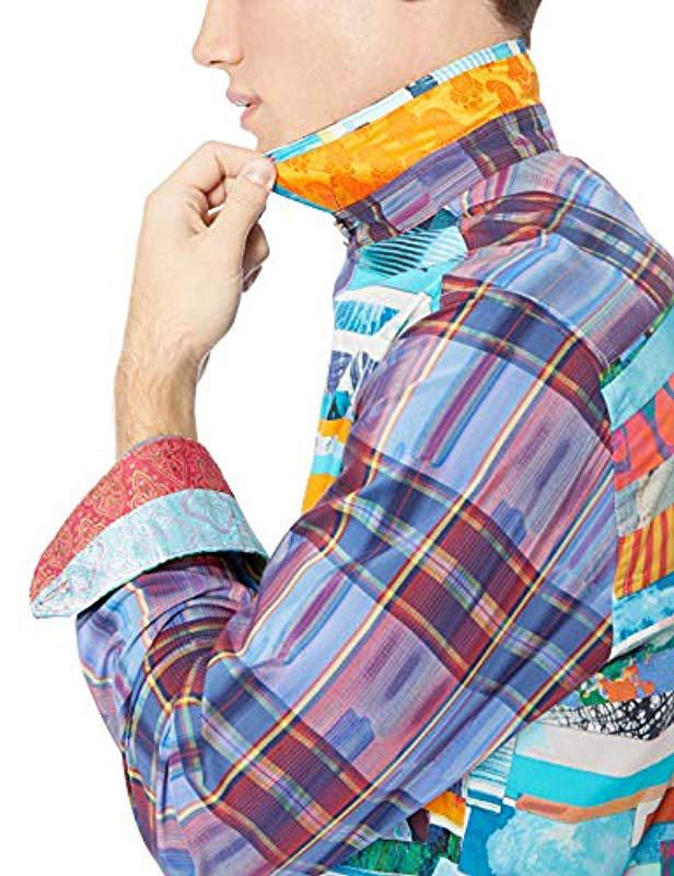 Robert Graham Breaking Lands Multicolor Collage Embroidered Shirt — Medium