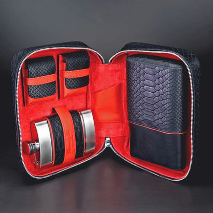 Copy of Brizard and Co Havana Traveler in Black Python Pattern and Red Leather with cutter