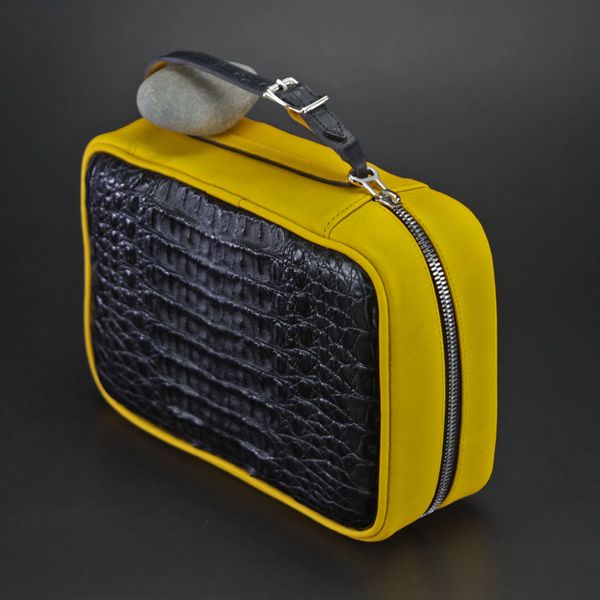 Brizard and Co Geniune Black Caiman Alligator and yellow leather